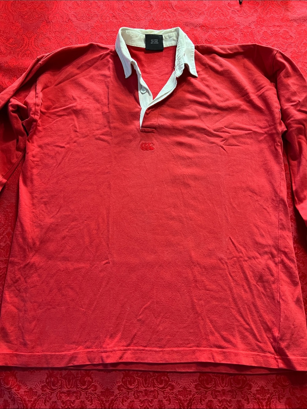 Canterbury of New Zealand Men’s Large Red Rugby Shirt Long Sleeve CCC Cotton